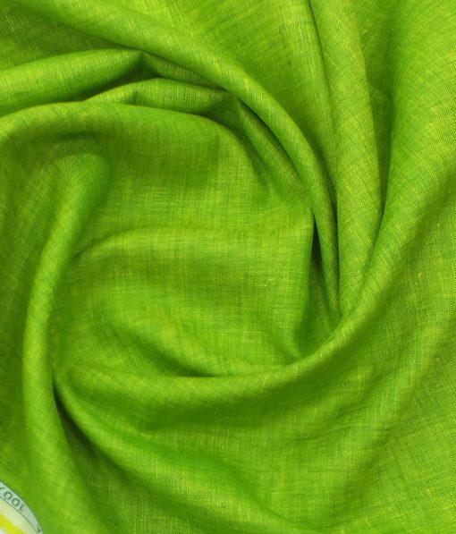 Cadini by Siyaram's Bright Green 60 LEA 100% Pure Linen Kurta Fabric