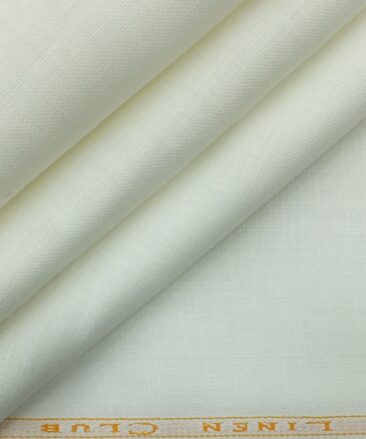 Linen Club Milky White 100% Pure Linen Self Design Unstitched Trouser Fabric