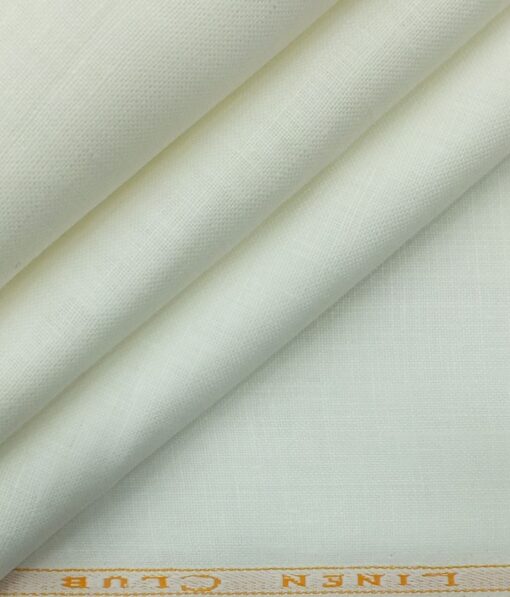 Linen Club Milky White 100% Pure Linen Self Design Unstitched Trouser Fabric