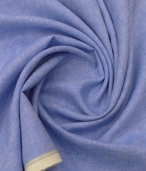 Linen Club Light Sky Blue 100% Pure Linen Self Design Unstitched Trouser Fabric