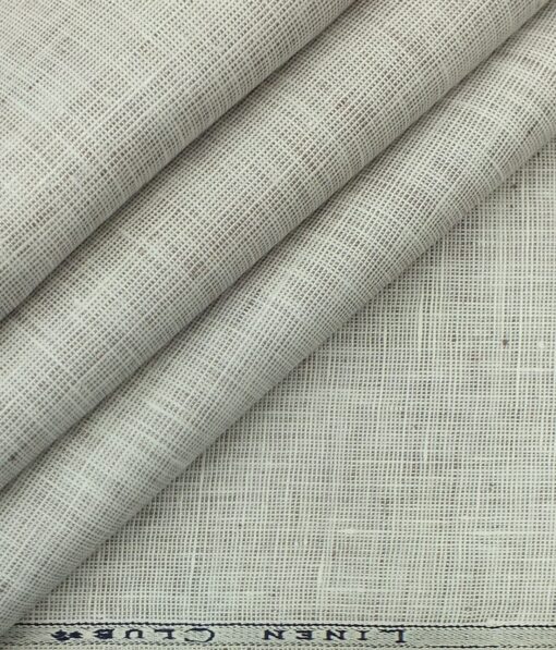 Linen Club Light Oyster Beige 100% Pure Linen Self Design Unstitched Trouser Fabric