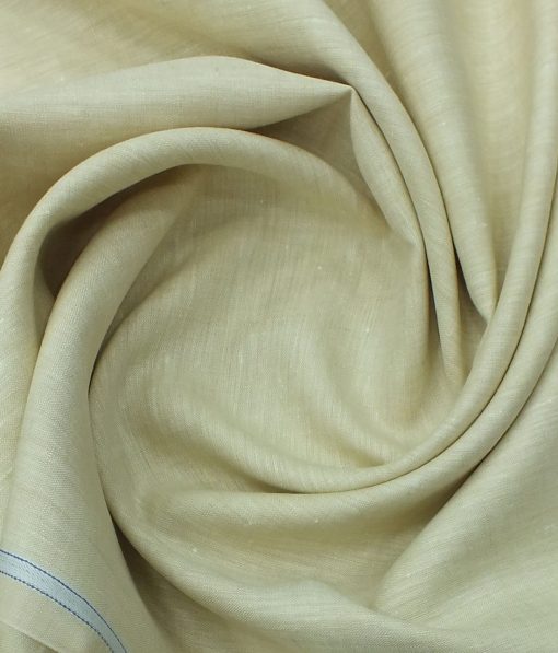 Linen Club Egg Nog Beige 100% Pure Linen Self Design Unstitched Trouser Fabric