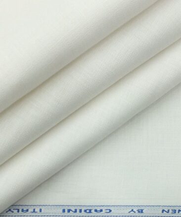 Cadini by Siyaram's White 100% Pure Linen 25 LEA Self Design Unstitched Trouser Fabric