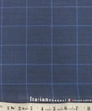 Italian Channel Aegan Blue Broad Checks Premium Party Wear Three Piece Unstitched Suit Length Fabric (Unstitched - 3.75 Mtr)