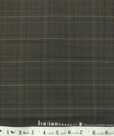 Italian Channel Dark Brown Broad Checks Premium Party Wear Three Piece Unstitched Suit Length Fabric (Unstitched - 3.75 Mtr)