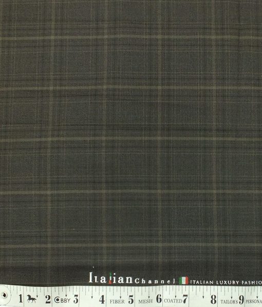 Italian Channel Dark Brown Broad Checks Premium Party Wear Three Piece Unstitched Suit Length Fabric (Unstitched - 3.75 Mtr)