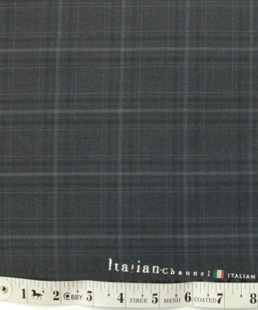 Italian Channel Dark Grey Broad Checks Premium Party Wear Three Piece Unstitched Suit Length Fabric (Unstitched - 3.75 Mtr)