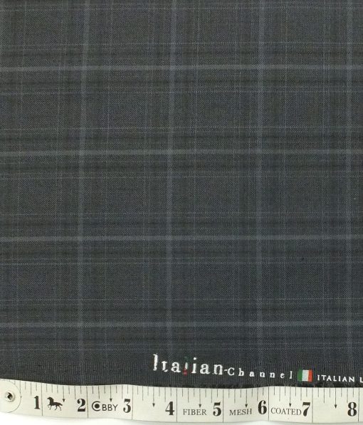 Italian Channel Dark Grey Broad Checks Premium Party Wear Three Piece Unstitched Suit Length Fabric (Unstitched - 3.75 Mtr)