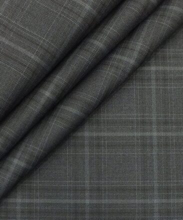 Italian Channel Dark Grey Broad Checks Premium Party Wear Three Piece Unstitched Suit Length Fabric (Unstitched - 3.75 Mtr)