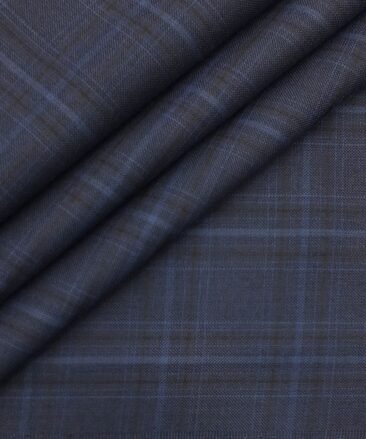 Italian Channel Dark Royal Blue Broad Checks Premium Party Wear Three Piece Unstitched Suit Length Fabric (Unstitched - 3.75 Mtr)