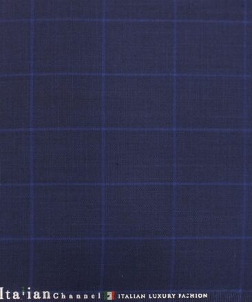 Italian Channel Dark Royal Blue Broad Checks Premium Party Wear Three Piece Unstitched Suit Length Fabric (Unstitched - 3.75 Mtr)