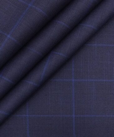 Italian Channel Dark Royal Blue Broad Checks Premium Party Wear Three Piece Unstitched Suit Length Fabric (Unstitched - 3.75 Mtr)