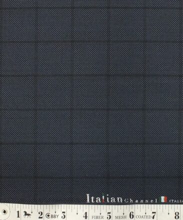 Italian Channel Spruce Blue Structured Broad Checks Premium Party Wear Three Piece Unstitched Suit Length Fabric (Unstitched - 3.75 Mtr)