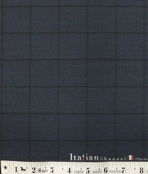 Italian Channel Spruce Blue Structured Broad Checks Premium Party Wear Three Piece Unstitched Suit Length Fabric (Unstitched - 3.75 Mtr)