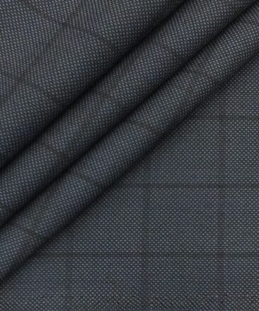 Italian Channel Spruce Blue Structured Broad Checks Premium Party Wear Three Piece Unstitched Suit Length Fabric (Unstitched - 3.75 Mtr)