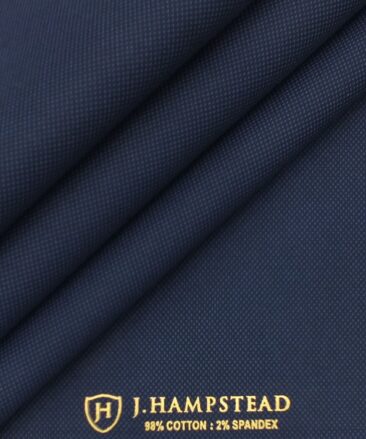 J.hampstead by Siyaram's Dark Royal Blue 98% Giza Cotton Printed Stretchable Trouser Fabric (Unstitched - 1.30 Mtr)