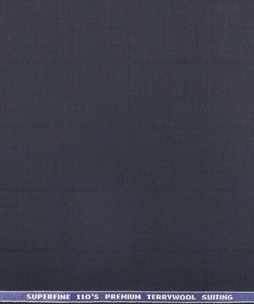 Saville & Young (S&Y) Dark Navy Blue Self Broad Check Super 110's 22% Merino Wool Premium Unstitched Trouser Fabric (1.25 Mtr)