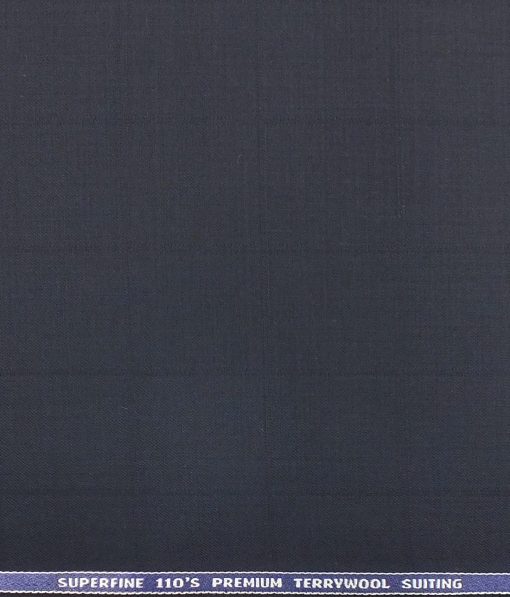 Saville & Young (S&Y) Dark Navy Blue Self Broad Check Super 110's 22% Merino Wool Premium Unstitched Trouser Fabric (1.25 Mtr)