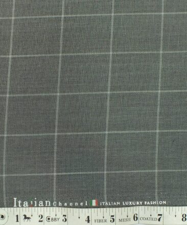 Italian Channel Medium Grey Broad  Checks Terry Rayon Premium Three Piece Suit Fabric (Unstitched - 3.75 Mtr