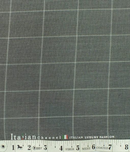 Italian Channel Medium Grey Broad  Checks Terry Rayon Premium Three Piece Suit Fabric (Unstitched - 3.75 Mtr