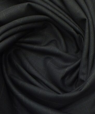 Italian Channel Black Structured Cum Self Checks Terry Rayon Premium Three Piece Suit Fabric (Unstitched - 3.75 Mtr