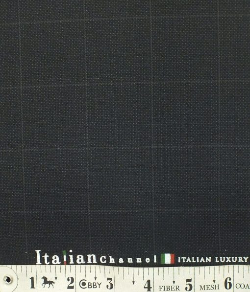 Italian Channel Black Structured Cum Self Checks Terry Rayon Premium Three Piece Suit Fabric (Unstitched - 3.75 Mtr