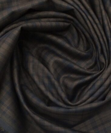 Italian Channel Dark Brown & Blue Checks Terry Rayon Premium Three Piece Suit Fabric (Unstitched - 3.75 Mtr