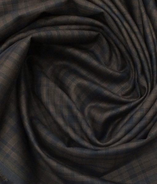 Italian Channel Dark Brown & Blue Checks Terry Rayon Premium Three Piece Suit Fabric (Unstitched - 3.75 Mtr