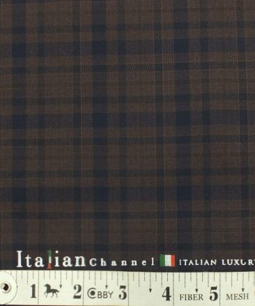 Italian Channel Dark Brown & Blue Checks Terry Rayon Premium Three Piece Suit Fabric (Unstitched - 3.75 Mtr