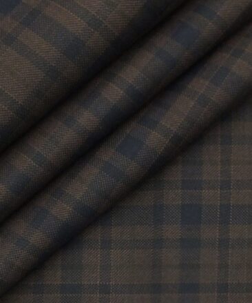 Italian Channel Dark Brown & Blue Checks Terry Rayon Premium Three Piece Suit Fabric (Unstitched - 3.75 Mtr