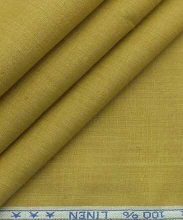 Linen Club Mustard Yellow 100% European Linen Self Design Unstitched Blazer Fabric (2 M)