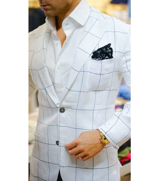 Linen Club White 100% European Linen Blue Checks 100% European Linen Structured Unstitched Blazer Fabric (2 M) - Image 2