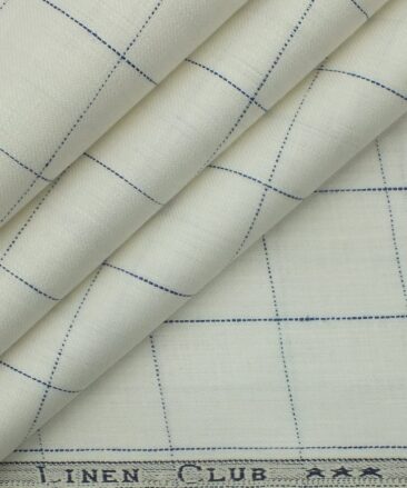 Linen Club White 100% European Linen Blue Checks 100% European Linen Structured Unstitched Blazer Fabric (2 M)