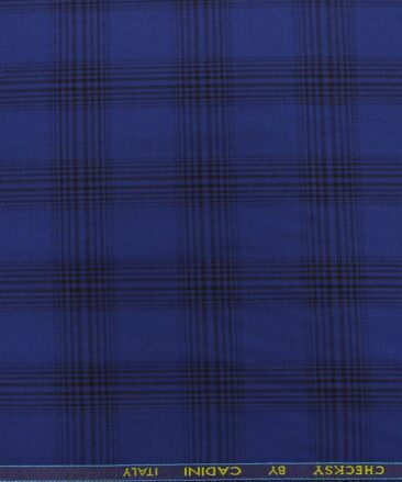 Cadini Italy by Siyaram's Bright Royal Blue Broad Checks Poly Viscose Trouser or Blazer or 3 Piece Suit Fabric (Unstitched - 1.25 Mtr)