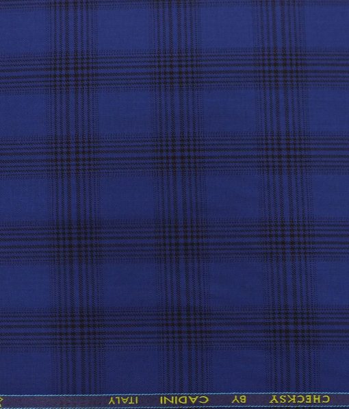 Cadini Italy by Siyaram's Bright Royal Blue Broad Checks Poly Viscose Trouser or Blazer or 3 Piece Suit Fabric (Unstitched - 1.25 Mtr)