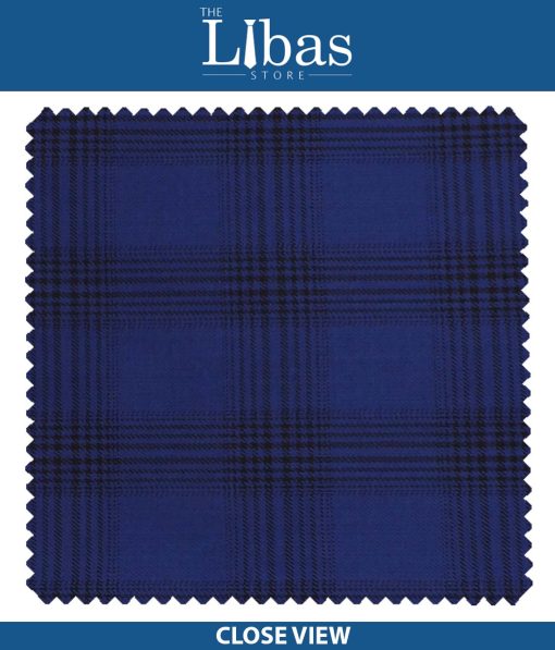 Cadini Italy by Siyaram's Bright Royal Blue Broad Checks Poly Viscose Trouser or Blazer or 3 Piece Suit Fabric (Unstitched - 1.25 Mtr)