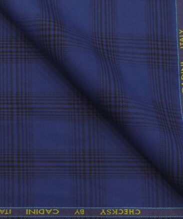 Cadini Italy by Siyaram's Bright Royal Blue Broad Checks Poly Viscose Trouser or Blazer or 3 Piece Suit Fabric (Unstitched - 1.25 Mtr)