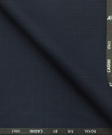 Cadini Italy by Siyaram's Dark Navy Blue Self Design Terry Rayon Trouser or 3 Piece Suit Fabric (Unstitched - 1.25 Mtr)