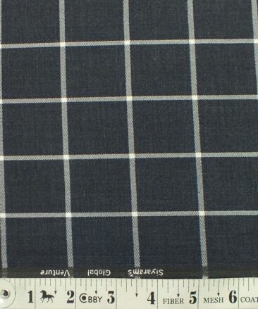 Cadini Italy by Siyaram's Dark Greyish Blue Broad Checks Terry Rayon Trouser or 3 Piece Suit Fabric (Unstitched - 1.25 Mtr)