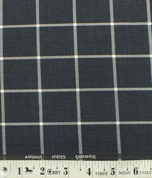 Cadini Italy by Siyaram's Dark Greyish Blue Broad Checks Terry Rayon Trouser or 3 Piece Suit Fabric (Unstitched - 1.25 Mtr)