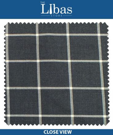 Cadini Italy by Siyaram's Dark Greyish Blue Broad Checks Terry Rayon Trouser or 3 Piece Suit Fabric (Unstitched - 1.25 Mtr)