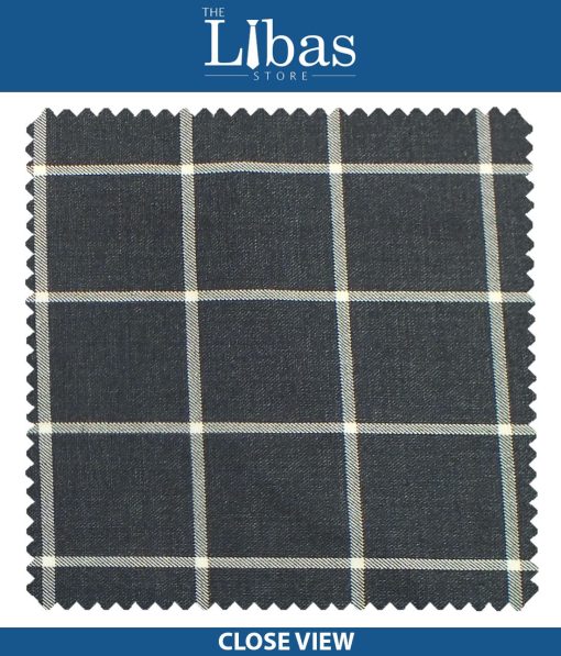 Cadini Italy by Siyaram's Dark Greyish Blue Broad Checks Terry Rayon Trouser or 3 Piece Suit Fabric (Unstitched - 1.25 Mtr)