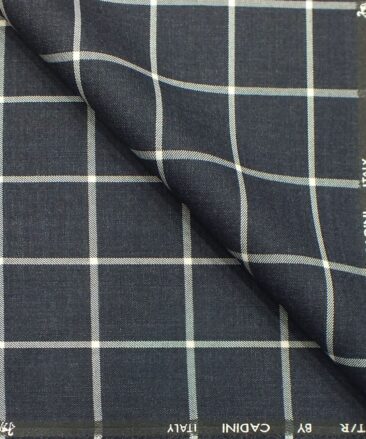 Cadini Italy by Siyaram's Dark Greyish Blue Broad Checks Terry Rayon Trouser or 3 Piece Suit Fabric (Unstitched - 1.25 Mtr)