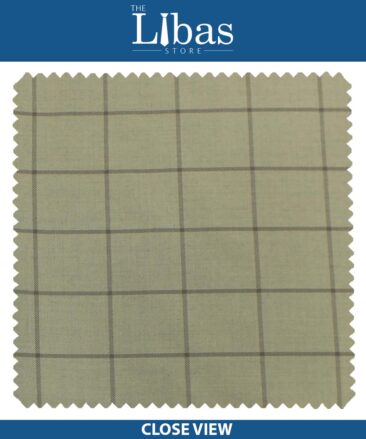 Grasim Oat Beige Broad Checks Poly Viscose Trouser or 3 Piece Suit Fabric (Unstitched - 1.25 Mtr)