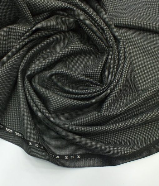 J.Hampstead by Siyaram's Dark Grey Dotted Structured Poly Viscose Trouser or 3 Piece Suit Fabric (Unstitched - 1.25 Mtr)