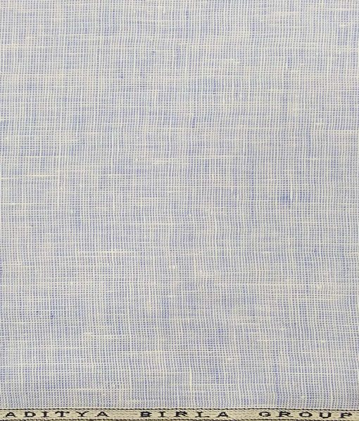 Linen Club White & Blue Structured 100% Pure Linen Shirt Fabric (1.60 M)