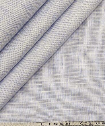 Linen Club White & Blue Structured 100% Pure Linen Shirt Fabric (1.60 M)