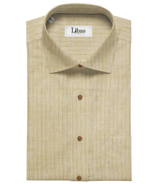 Arvind Oat Beige 100% Irish Linen 60 LEA Brown Striped Shirt Fabric (1.60 M)