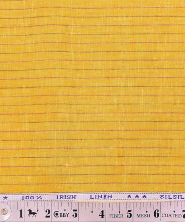 Arvind Orange 100% Irish Linen 60 LEA Brown & Red Striped Shirt Fabric (1.60 M)