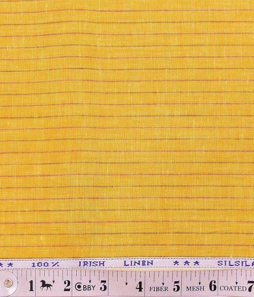 Arvind Orange 100% Irish Linen 60 LEA Brown & Red Striped Shirt Fabric (1.60 M)